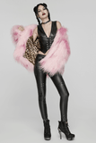 Edgy Pink Faux Fur Jacket with Leopard Print Interior