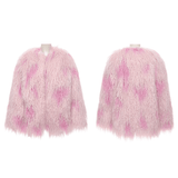 Edgy Pink Faux Fur Jacket with Leopard Print Interior