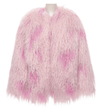 Edgy Pink Faux Fur Jacket with Leopard Print Interior