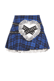 Edgy Plaid Mini Skirt with Lace Trimmed and Rivets