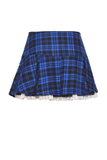 Edgy Plaid Mini Skirt with Lace Trimmed and Rivets