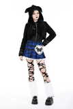 Edgy Plaid Mini Skirt with Lace Trimmed and Rivets