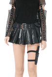 Edgy Plated Skirt Short with Belt and Cross Pendant
