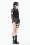 Edgy Plated Skirt Short with Belt and Cross Pendant