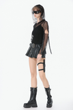 Edgy Plated Skirt Short with Belt and Cross Pendant