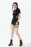 Edgy Pleated Shorts with Eyelet Accents and O-Ring Strap