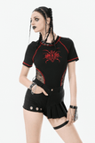 Edgy Pleated Shorts with Eyelet Accents and O-Ring Strap