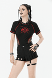 Edgy Pleated Shorts with Eyelet Accents and O-Ring Strap