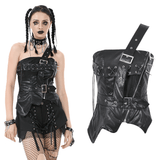 Edgy Punk Corset Top with Zipper Front and Spike Accents