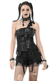 Edgy Punk Corset Top with Zipper Front and Spike Accents