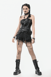 Edgy Punk Corset Top with Zipper Front and Spike Accents