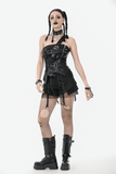 Edgy Punk Corset Top with Zipper Front and Spike Accents