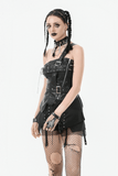 Edgy Punk Corset Top with Zipper Front and Spike Accents