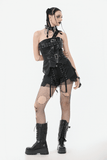 Edgy Punk Corset Top with Zipper Front and Spike Accents