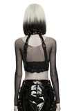 Edgy Punk Glossy Leather Harness with Spike Collar