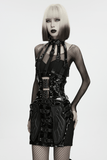 Edgy Punk Glossy Leather Harness with Spike Collar