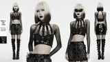 Edgy Punk Glossy Leather Harness with Spike Collar