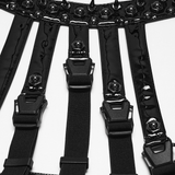 Edgy Punk Glossy Leather Harness with Spike Collar