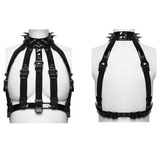 Edgy Punk Glossy Leather Harness with Spike Collar