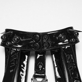 Edgy Punk Glossy Leather Harness with Spike Collar