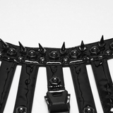 Edgy Punk Glossy Leather Harness with Spike Collar
