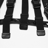 Edgy Punk Glossy Leather Harness with Spike Collar