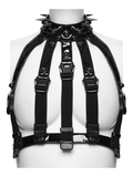 Edgy Punk Glossy Leather Harness with Spike Collar
