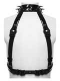 Edgy Punk Glossy Leather Harness with Spike Collar