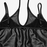 Edgy Punk Mesh Camisole with Crisscross Straps and Eyelets