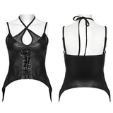 Edgy Punk Mesh Camisole with Crisscross Straps and Eyelets