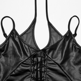 Edgy Punk Mesh Camisole with Crisscross Straps and Eyelets