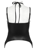 Edgy Punk Mesh Camisole with Crisscross Straps and Eyelets
