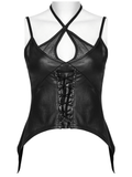 Edgy Punk Mesh Camisole with Crisscross Straps and Eyelets