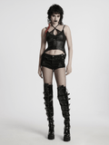Edgy Punk Mesh Camisole with Crisscross Straps and Eyelets