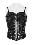 Edgy Spike Corset Top with Punk Lace-Up Hardware Accents