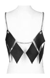 Edgy Style Black Vegan Leather Multi-Strap Chain Harness Top