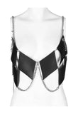 Edgy Style Black Vegan Leather Multi-Strap Chain Harness Top