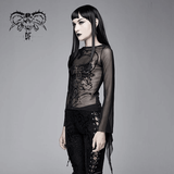 Leicht elastisches Netzoberteil für Damen / Gothic &amp; Punk Stilvolle, langärmlige, transparente Oberteile 