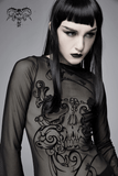 Leicht elastisches Netzoberteil für Damen / Gothic &amp; Punk Stilvolle, langärmlige, transparente Oberteile 