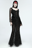 Elegant Black Fishtail Lace Maxi Skirt with Frills