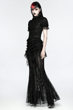 Elegant Black Fishtail Lace Maxi Skirt with Frills