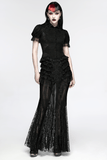 Elegant Black Fishtail Lace Maxi Skirt with Frills