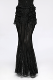 Elegant Black Fishtail Lace Maxi Skirt with Frills
