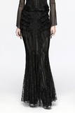 Elegant Black Fishtail Lace Maxi Skirt with Frills