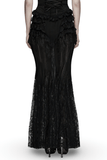 Elegant Black Fishtail Lace Maxi Skirt with Frills