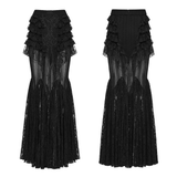 Elegant Black Fishtail Lace Maxi Skirt with Frills