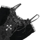 Elegant Black Gothic Lace and Velvet Formal Dress