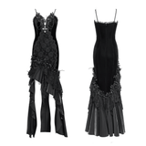 Elegant Black Gothic Lace and Velvet Formal Dress