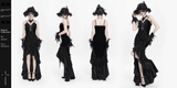 Elegant Black Gothic Lace and Velvet Formal Dress