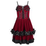 Elegant Burgundy Gothic Lolita Dress with Shoulder Straps